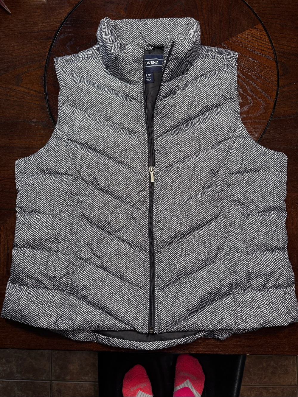 Lands' End Women's Grey Herringbone Quilted Vest